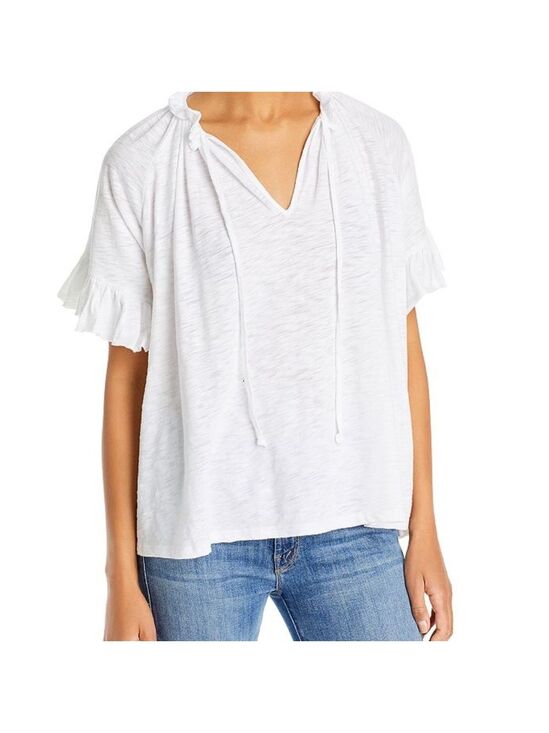Goldie Tops - NWT Goldie Lewinter Butterfly Peasant Ruffle Sleeve White 100% Cotton Tee Small